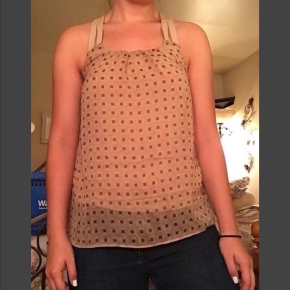 NWOT NY & Co. Beige and Brown Criss Cross Back Flowy Tank Top